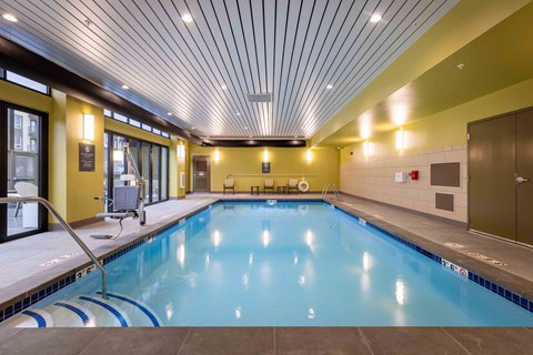 A large indoor swimming pool at Four Corners Apartments, Everett Washington