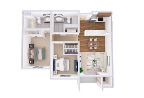 A white floor plan of a small apartment with a kitchen, living room, and bathroom.