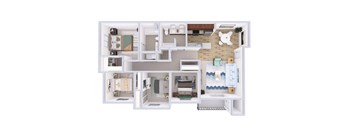 A white dollhouse with a teddy bear on the wall.
