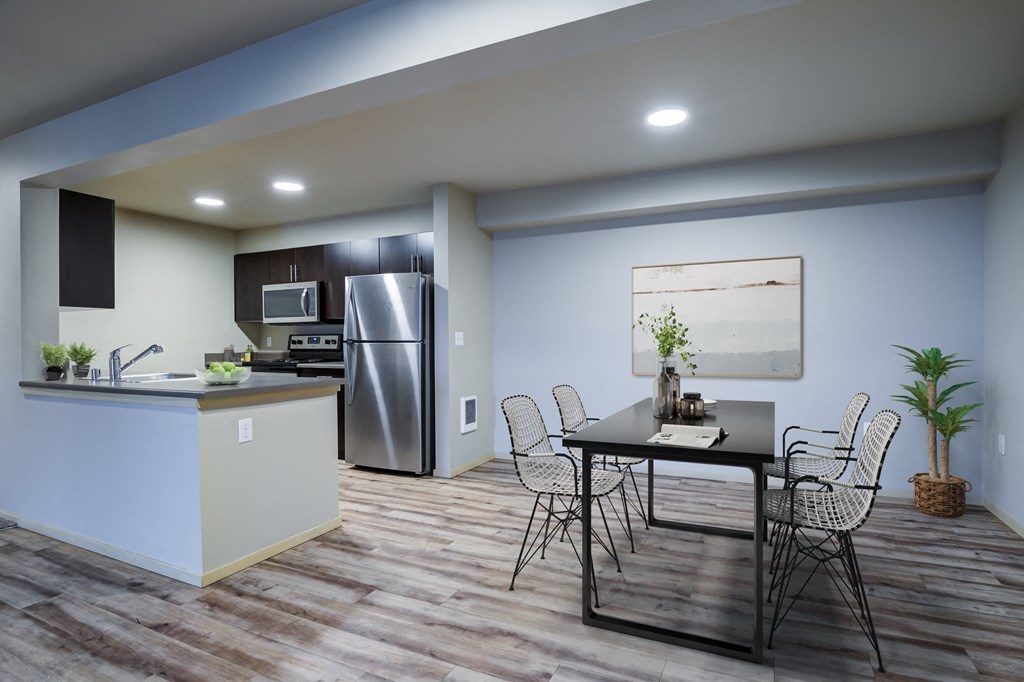 Fully Equipped Kitchen with Refrigerator, Microwave, and dishwasher