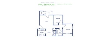 a floor plan of two bedrooms with a bathroom and a kitchen