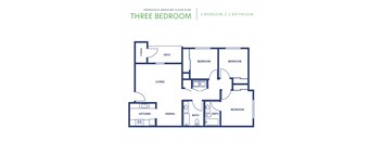 a floor plan of a two bedroom apartment with a bathroom and a living room
