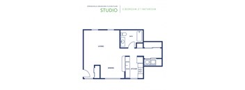 a floor plan of studio unit with roommates living room and dining room