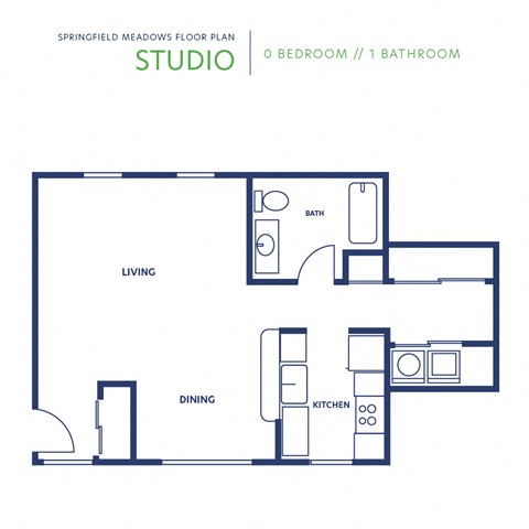 a floor plan of studio unit with roommates living room and dining room