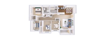 A white dollhouse with furniture and decorations.
