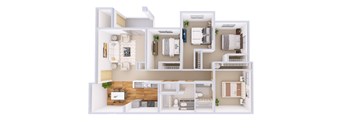 A white floor plan of a house with multiple rooms.