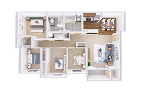 A white dollhouse with furniture and decorations.