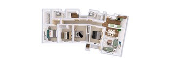 A white dollhouse with various rooms and furniture.