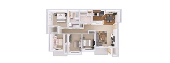 A white floor plan of a house with a kitchen, living room, and bathroom.