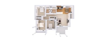 A white floor plan of a house with a kitchen, living room, and bathroom.