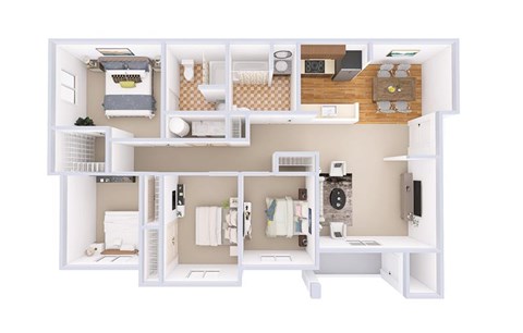 A white floor plan of a house with a kitchen, living room, and bathroom.