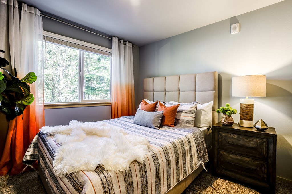Stylish Bedroom at Manor Way Apartments, Washington 98204