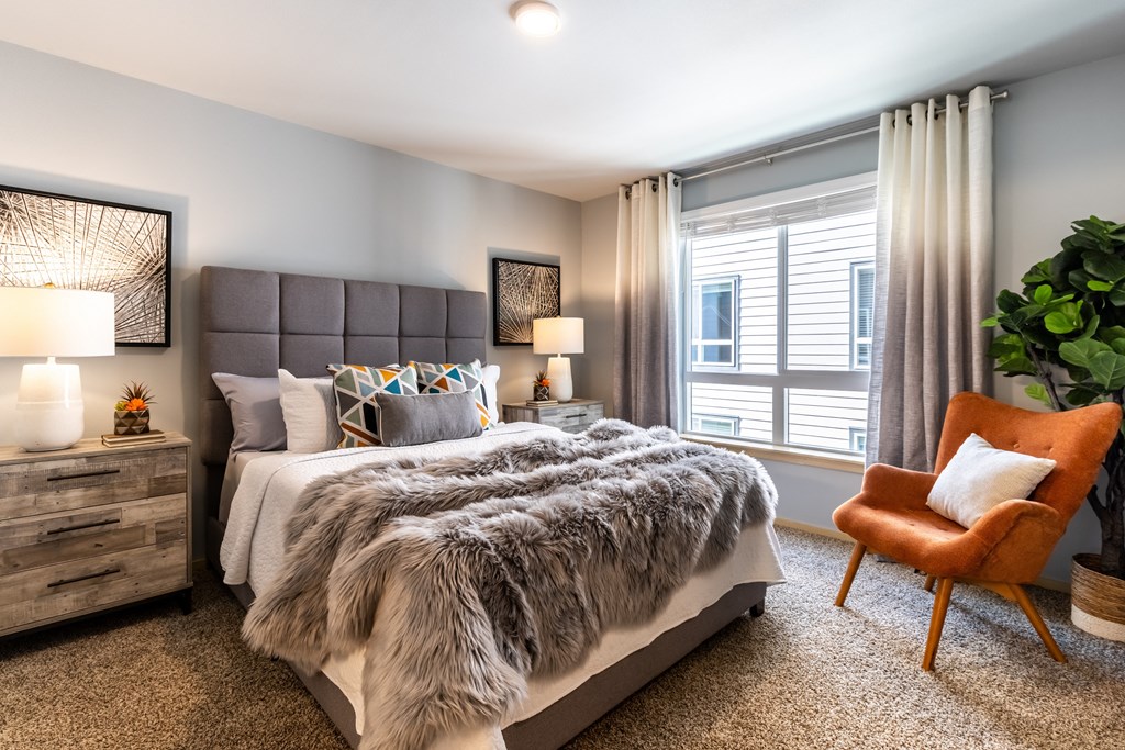 Master Bedroom with Large Window at Manor Way, Everett