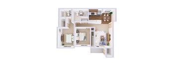 A white dollhouse with furniture and decorations.