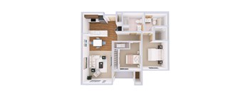 A floor plan of a house with a kitchen, living room, and bedrooms.