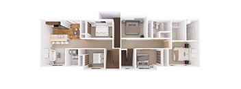 A cutaway view of a house showing the interior of each room.