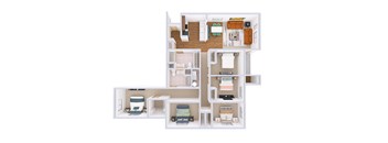 A white model of a house with furniture and appliances.