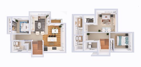 A floor plan of a two-story house with a living room, kitchen, and bedrooms.