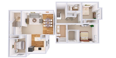 A white floor plan of a house with a kitchen, living room, and bathroom.