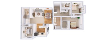 A white floor plan of a house with a kitchen, living room, and bathroom.