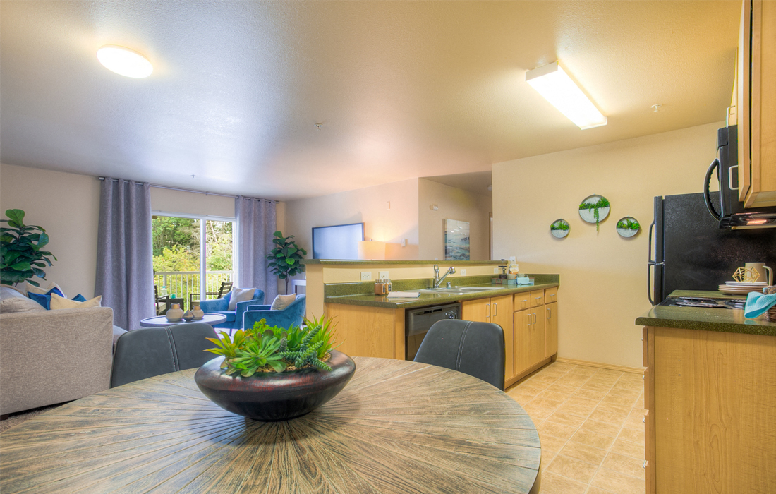 Living And Kitchen at The Seasons at Lea Hill Village, Washington, 98092