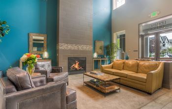 Fireplace Lounge Area at The Seasons at Lea Hill Village, Washington, 98092