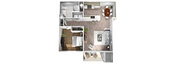 One Bedroom One Bath Floor Plan with 803 square feet at Manor Way Apartments Everett Washington