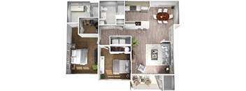 Two Bedroom Two Bath Floor Plan with 1080 square feet at Manor Way Apartments Everett Washington