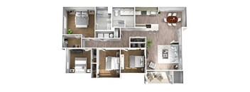 Four Bedroom Two Bath Floor Plan with 1422 square feet at Manor Way Apartments Everett Washington
