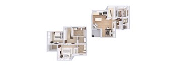 A cutaway diagram of a house showing the interior layout.