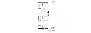 A floor plan for a 1,486 square foot, 3 bedroom apartment.