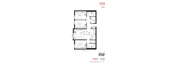 A floor plan for a 1,031 square foot apartment with three bedrooms.