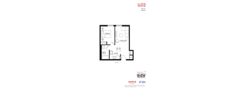 A floor plan for a 500 square foot 1 bedroom apartment.