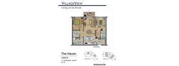 A floor plan for a home with a living room, dining room, kitchen, and two bedrooms.