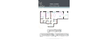 Type L suites floor plan with 2 bedrooms and 2 baths.