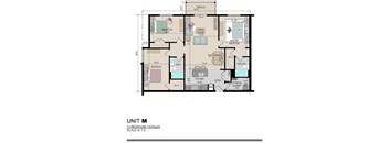 A floor plan of a unit with a 3 bedrooms, a living room, a dining room, a kitchen, a laundry room, and a terrace.