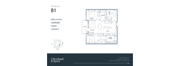 A floor plan for a residence B1 showing two bedrooms and two baths.