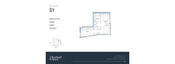 A floor plan for a residence labeled S1 shows a studio apartment with a bath, kitchen, living room, and bedroom.