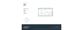 A floor plan for a residence labeled S2 shows a studio with one bath and a total size of 566 square feet.
