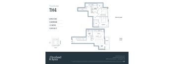 A floor plan for a townhome labeled TH4 shows two levels with detailed room layouts and measurements.