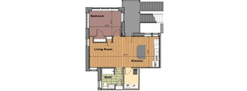 the floor plan of a small apartment with a bedroom and a living room