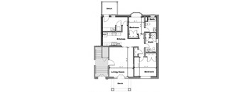 a floor plan of a house with bedrooms and a living room