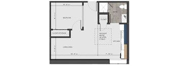 a floor plan of a small house with a bedroom and a living room