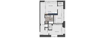 a floor plan of a small house with a bedroom and a living room