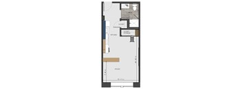 a floor plan of a small room with a closet and a staircase