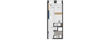a floor plan of a small room with a bathroom and a closet