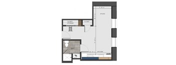 a floor plan of a home with a bedroom and a living room