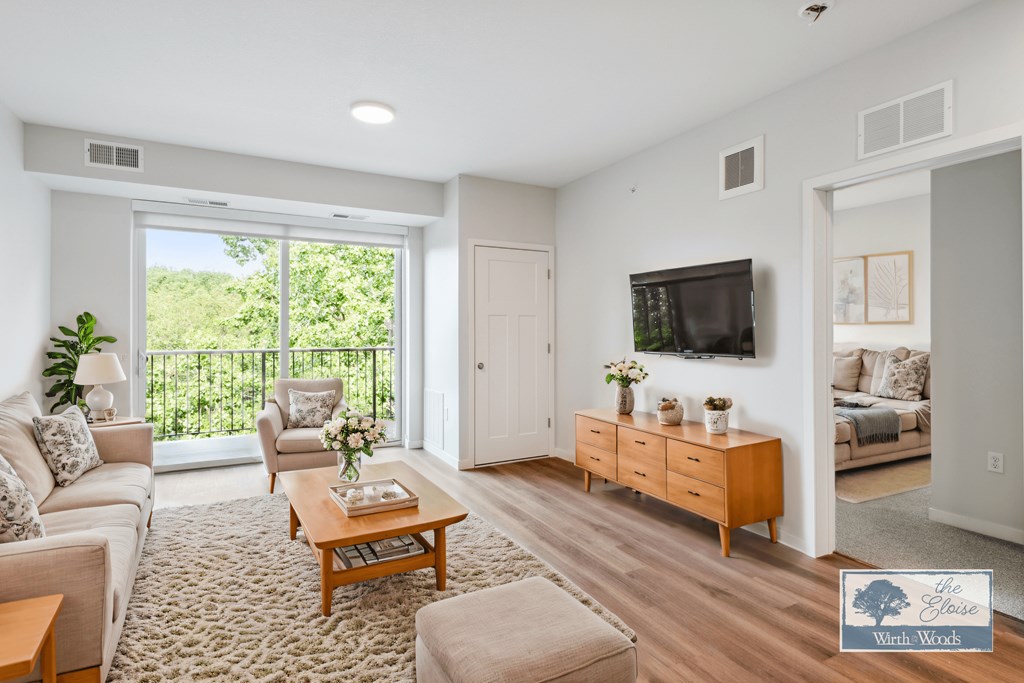 a living room with a couch and a coffee table