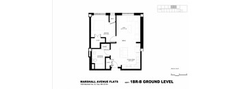 A black and white image of a floor plan for the Marshall Avenue Flats.