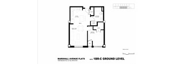 A black and white image of a floor plan for Marshall Avenue Flats.
